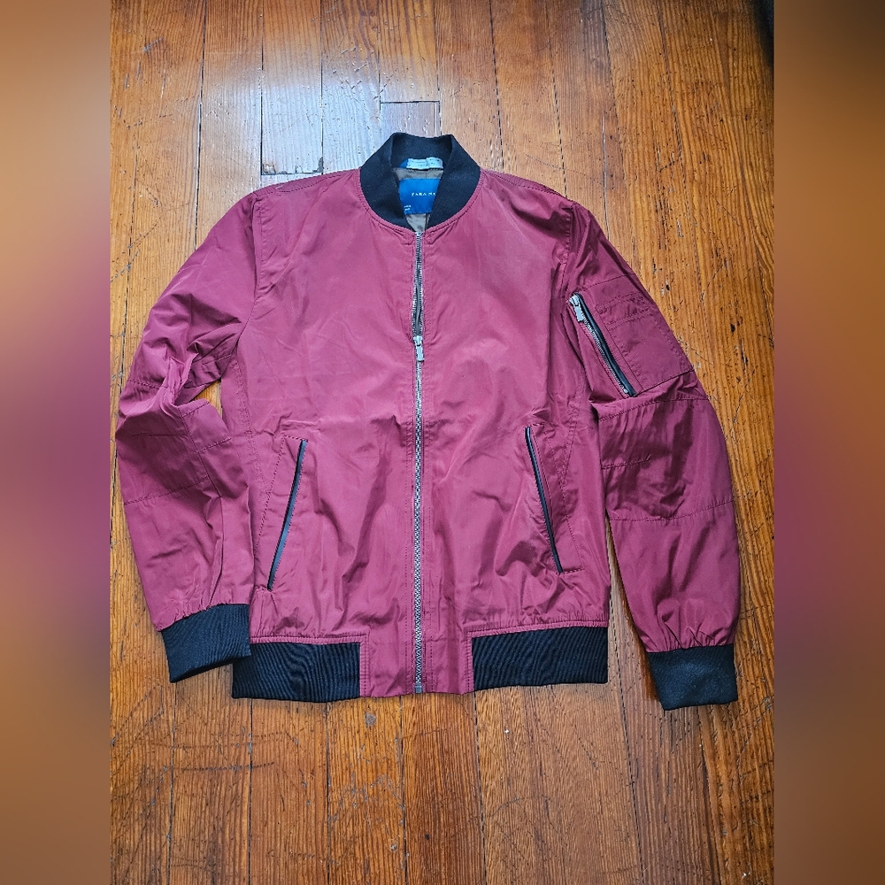 Zara Burgundy Bomber Jacket
